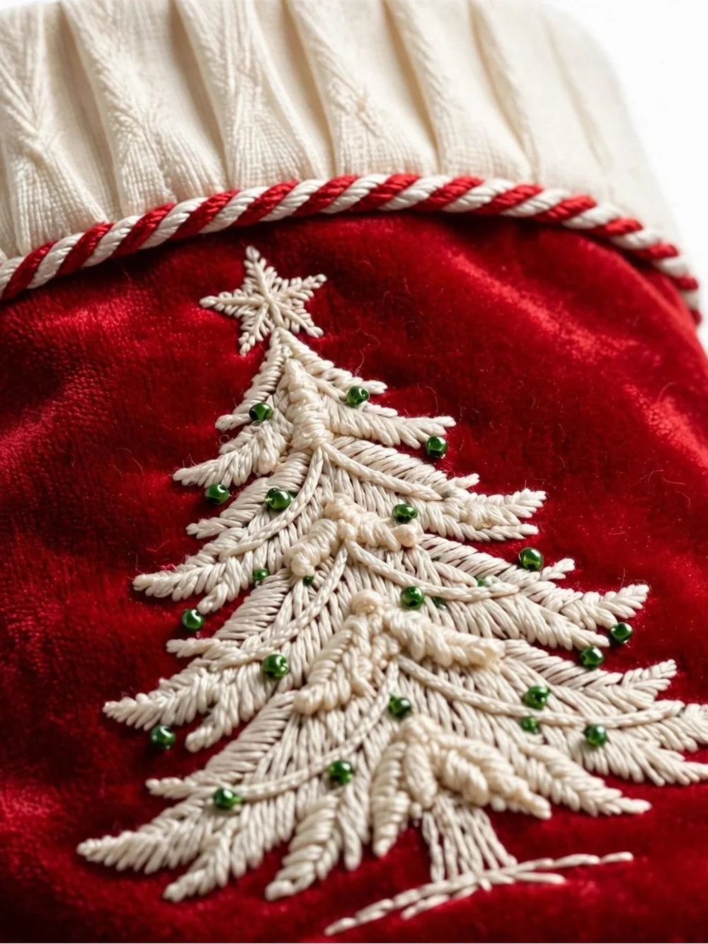 Source Unknown Red & Green Velvet Holiday Stockings with Cream Cuffs